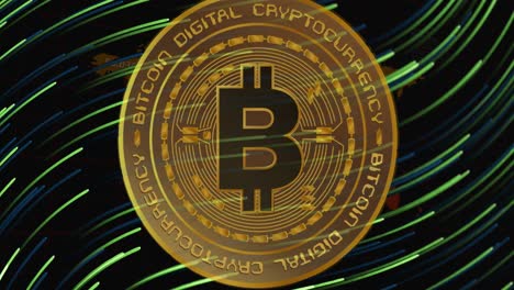 Animation of data processing and trails over bitcoin
