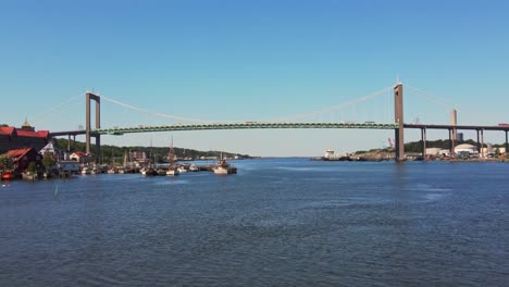 suspension bridge of alvsborg over gota alv river in gothenburg, sweden