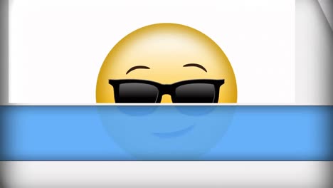 Digital-animation-of-face-wearing-sunglasses-emoji-against-white-and-blue-background