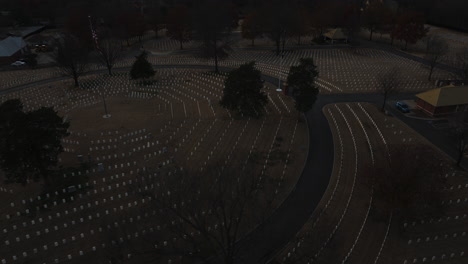 Cemetery-in-Fayetteville,-American-flag-at-center-of-circle-formed-by-headstones