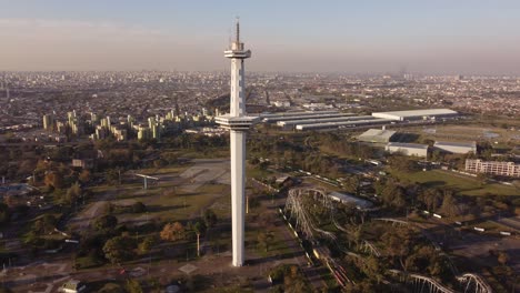 aerial view of torre espacial, or torre interama this is a 200 metres high observation tower in buenos aires, argentina