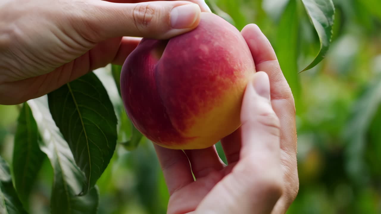 Raccolta di pesche da un albero