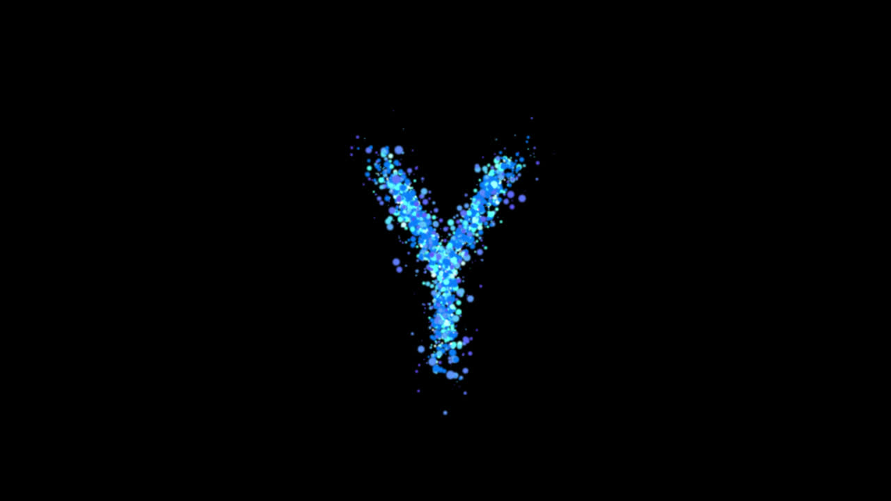 Blue particle bubbles forming letter Y on transparent background