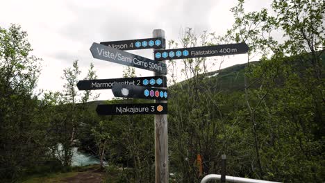 Directions hiking sign board at Aurora camp Uddenvagen Kurravaara