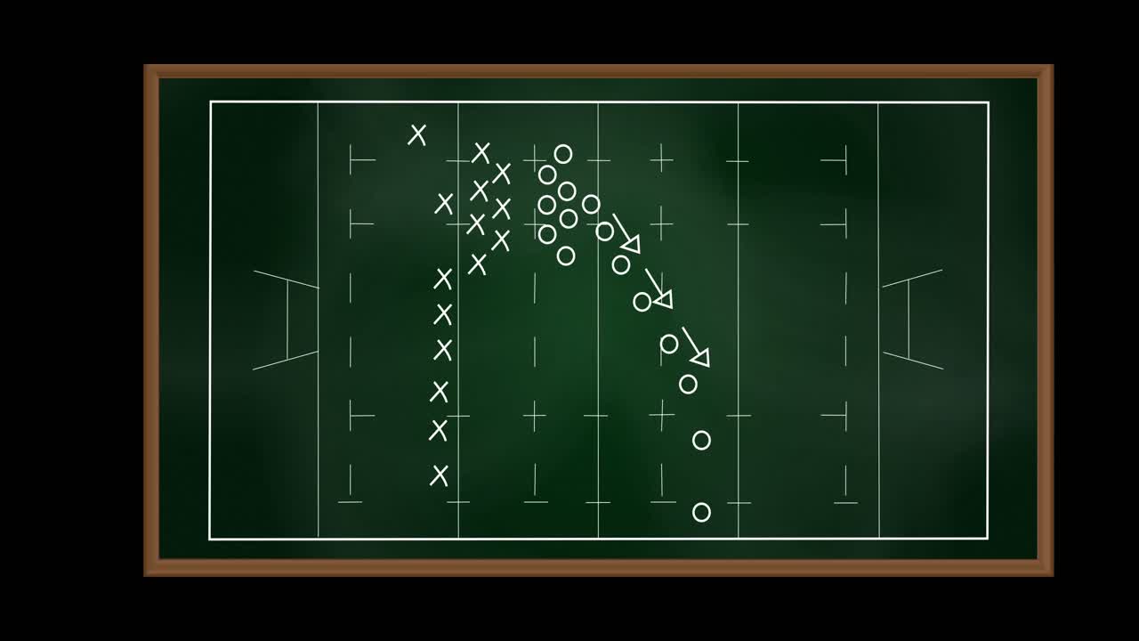 블랙보드 에 있는 축구 경기 계획 의 애니메이션