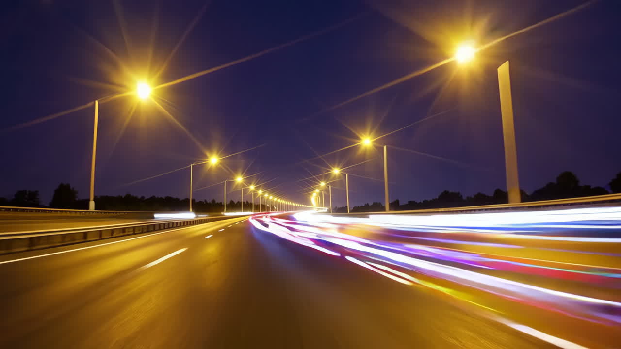 Highway at Night with Light Trails