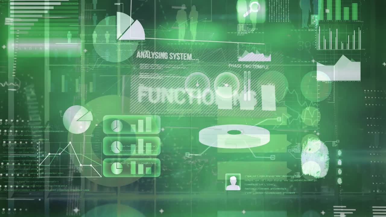 Digital animation of digital interface with data processing against green background