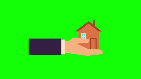 hand-holding-house-Building-icon-Animation.-loop-animation-with-alpha-channel,-green-screen.