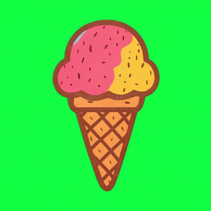 Cono gelato animato che cambia colore su sfondo verde