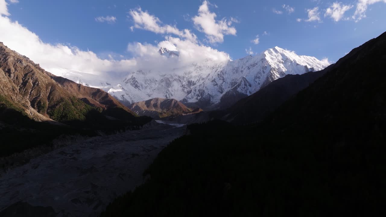 Aerial Pullback Reveals Stunning Nanga Parbat Mountain in Pakistan. Hyperlapse Drone Shot