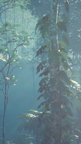 dense jungle with sunlight shining through trees