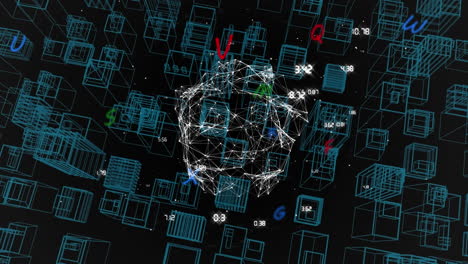 animation of network of connections and data processing over dark background