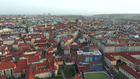 April-2024---4K-Aerial-of-sunset-in-Prague,-Czech-Republic