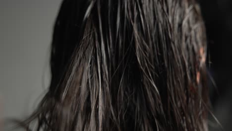 dark hair being dryed with a hair dryer and brush