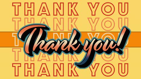 Animation-of-orange-thank-you-text-repeating-over-orange-stripe-on-yellow-background