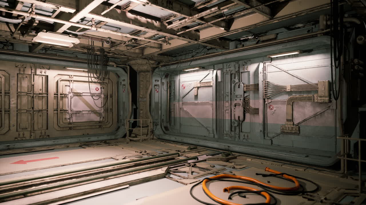 interior de un corredor de una nave espacial abandonada