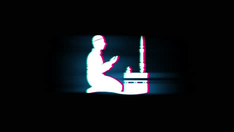 islamic pray prayer ramadan religion symbol on glitch led screen retro vintage display animation 4k