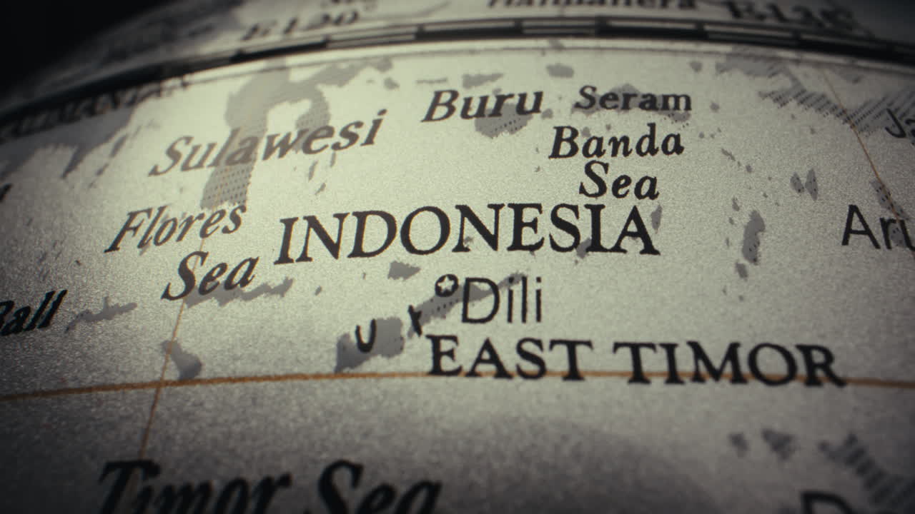 Close-up of a World Map Focusing on Indonesia and East Timor