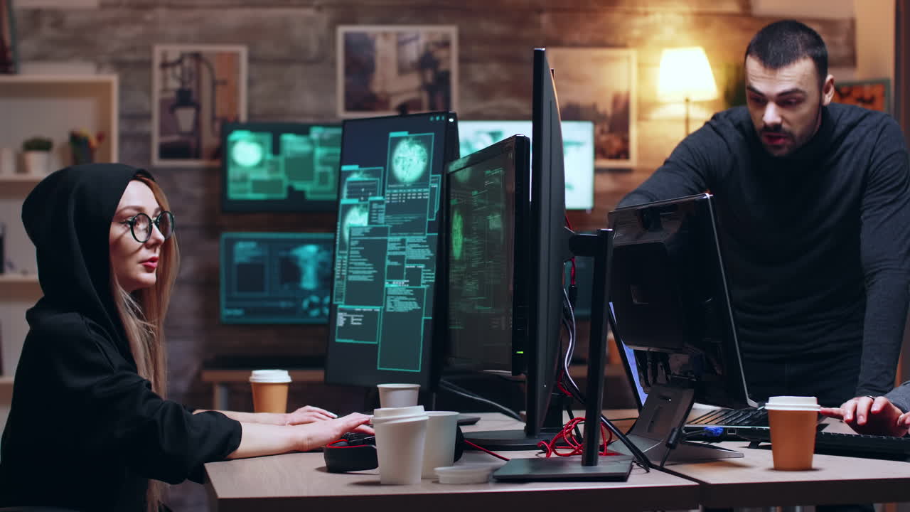 Girl hacker wearing glasses and a hoodie