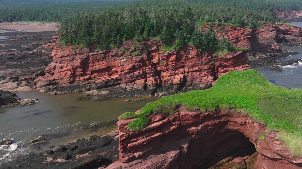 Breathtaking aerial view of the scenic rugged coast of the Bay of Fundy