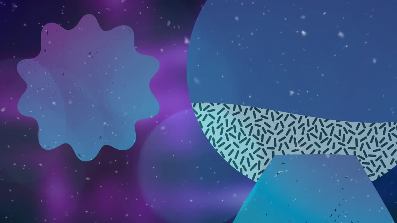 animación de formas geométricas sobre fondo violeta con puntos blancos