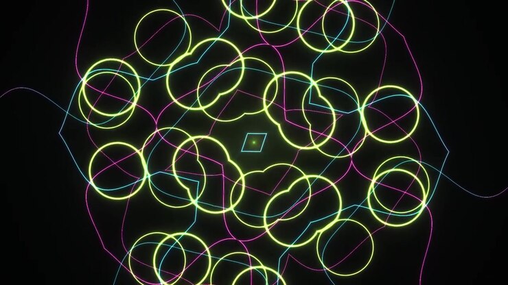Padrão Geométrico Abstrato Neon com Linhas e Círculos Pulsantes