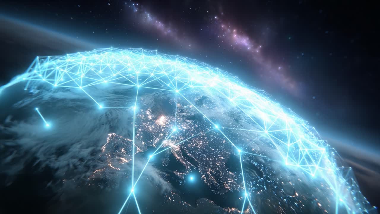 Stunning View of a Connected Earth: A Dynamic Perspective on Global Connectivity Captured from Above with Luminous Networks Surrounding Continental Landscapes