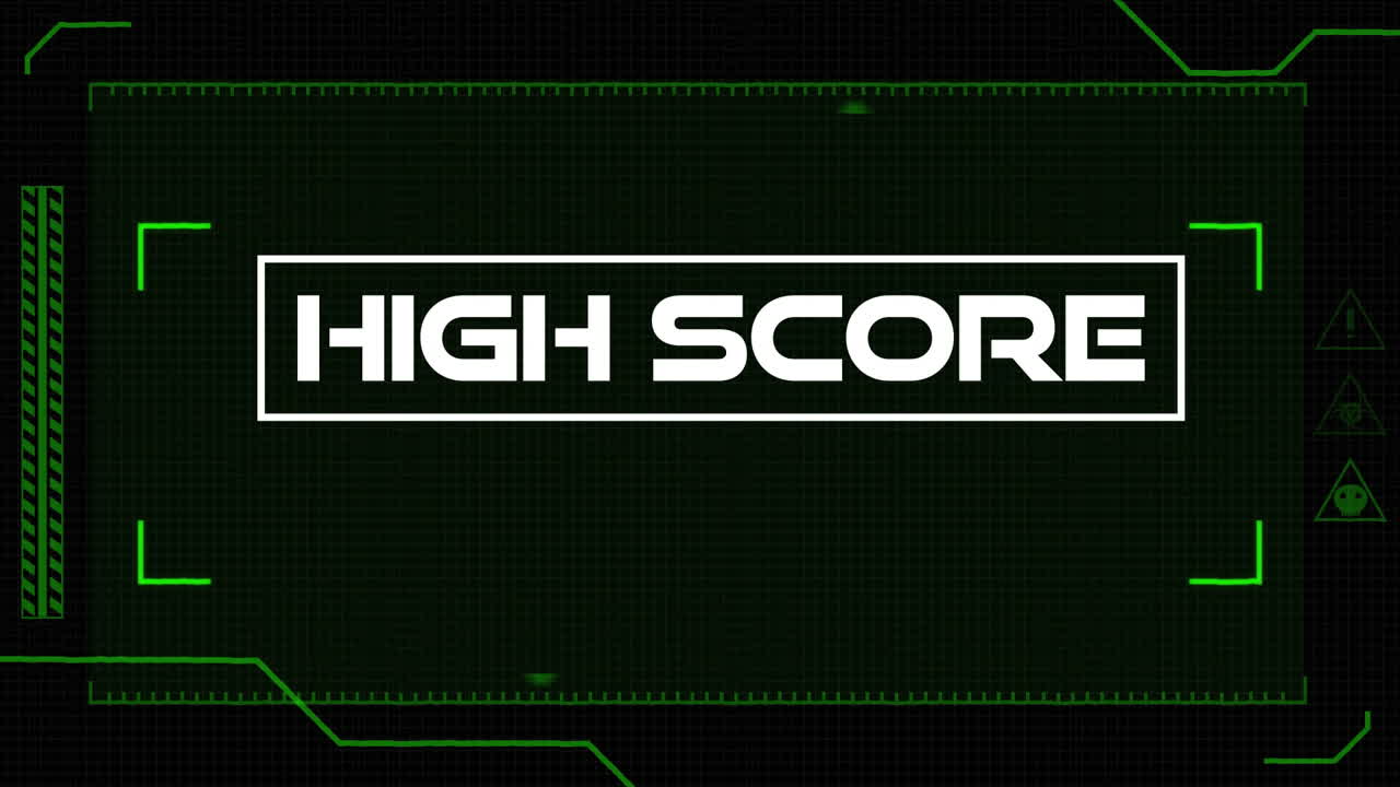 High score text animation over green digital interface background