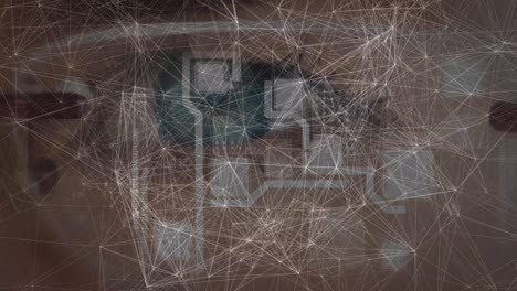 Animation of connections and integrated circuit over eye of caucasian woman