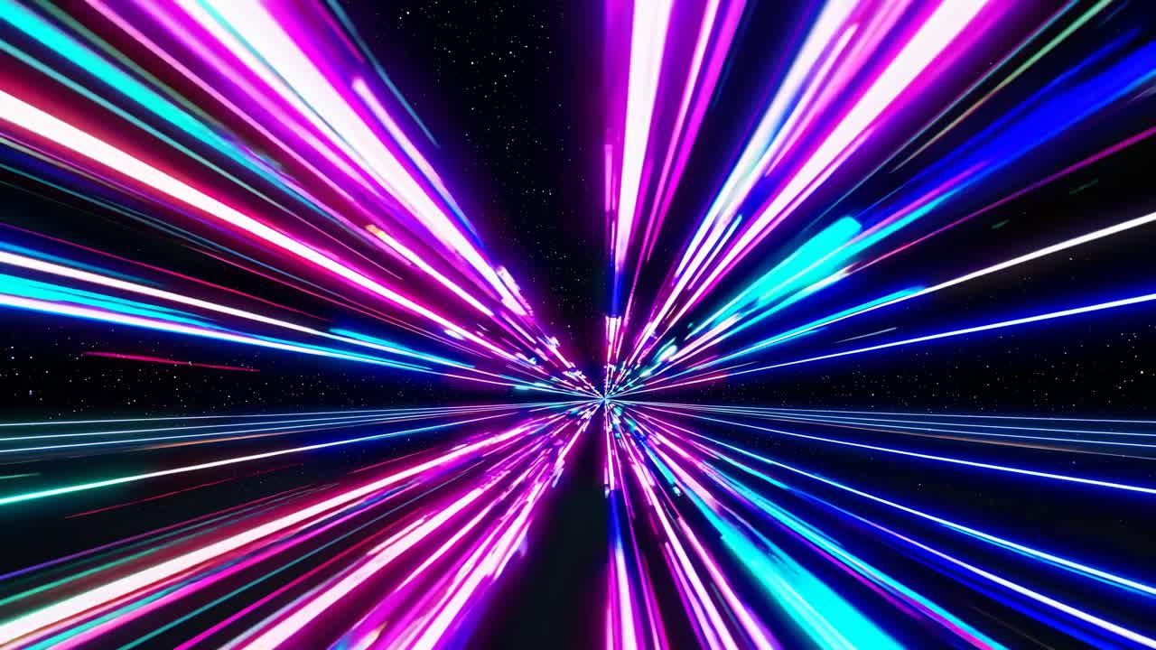 Dynamic video concept of light speed travel with vibrant blue streaks