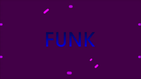 animation of funk text over shapes on purple background