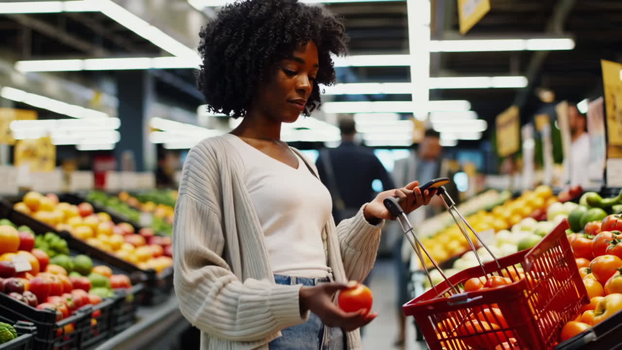 Donna che compra prodotti in un negozio di alimentari