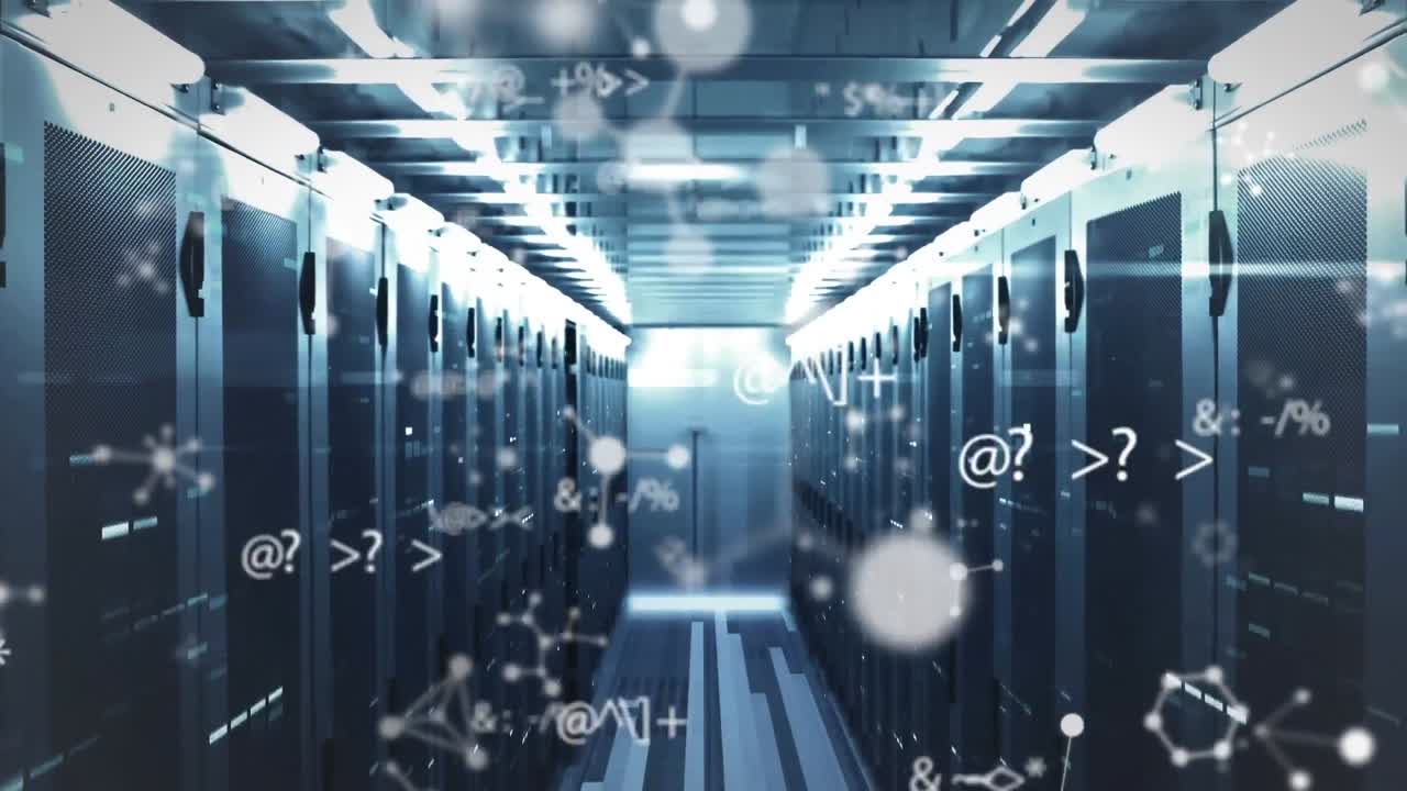Animation of data processing and molecules over computer servers