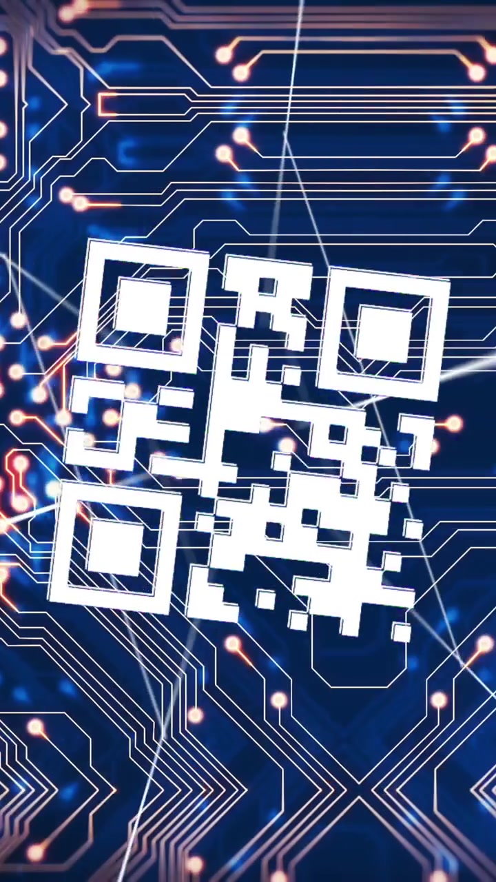 Animation of integrated circuit and qr code on navy background