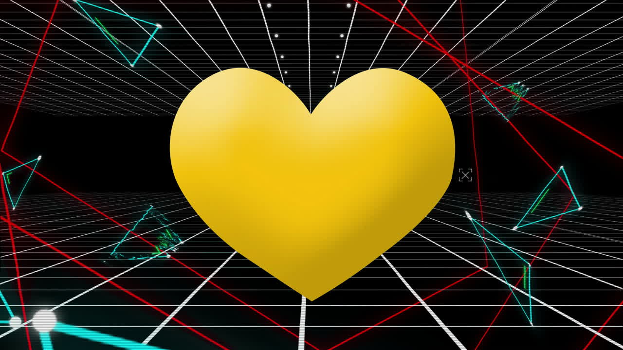 animación de corazón roto sobre la cuadrícula con líneas rojas y verdes