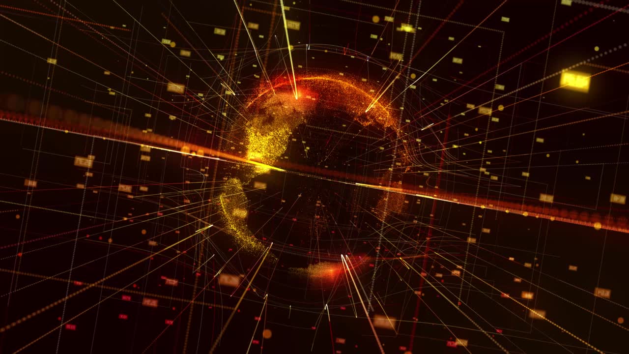 홀로그램 회전 지구 애니메이션, 디지털 데이터 정보 프로세스, 네트워크 기술 개념, 사회 미래 기술, 4k