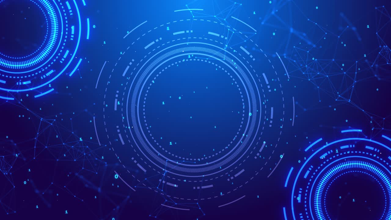 Interfaccia digitale futuristica display circolare HUD innovazione tecnologica linee luminose binario