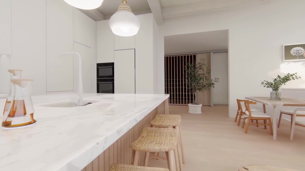 Cucina moderna luminosa e spaziosa con isola e zona pranzo