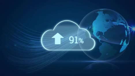 animazione della nuvola digitale e numeri in crescita e elaborazione dei dati in tutto il mondo