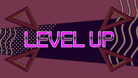 Animation-of-level-up-text-over-colorful-moving-graphics-on-dark-background