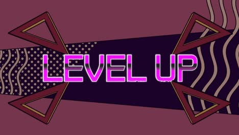 animation of level up text over colorful moving graphics on dark background