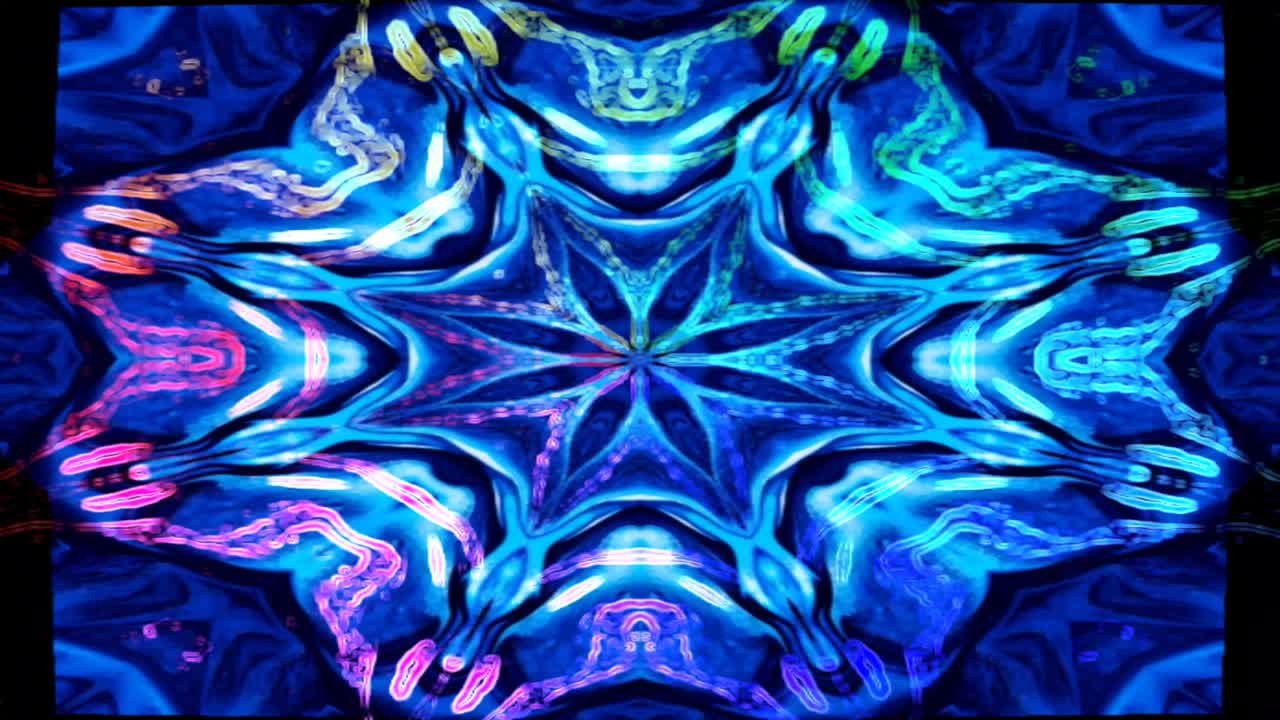 caleidoscopio colorido patrón fractal de neón azul fondo de movimiento