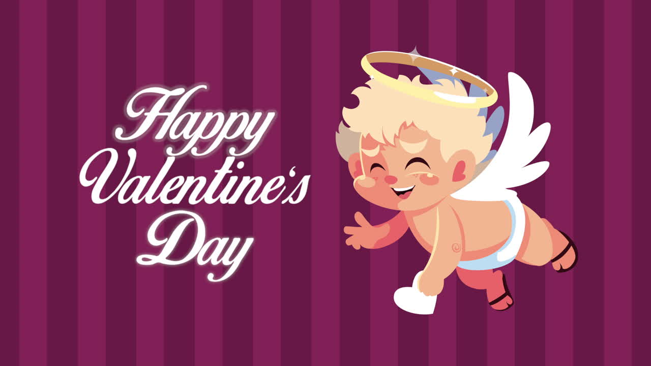 happy valentines day lettering with cupid angel