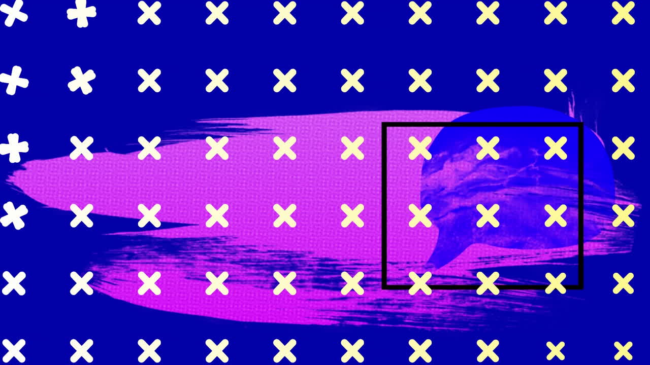 animación de formas coloridas sobre un fondo azul