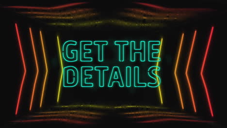 neon animation of get details text glowing with colorful light patterns