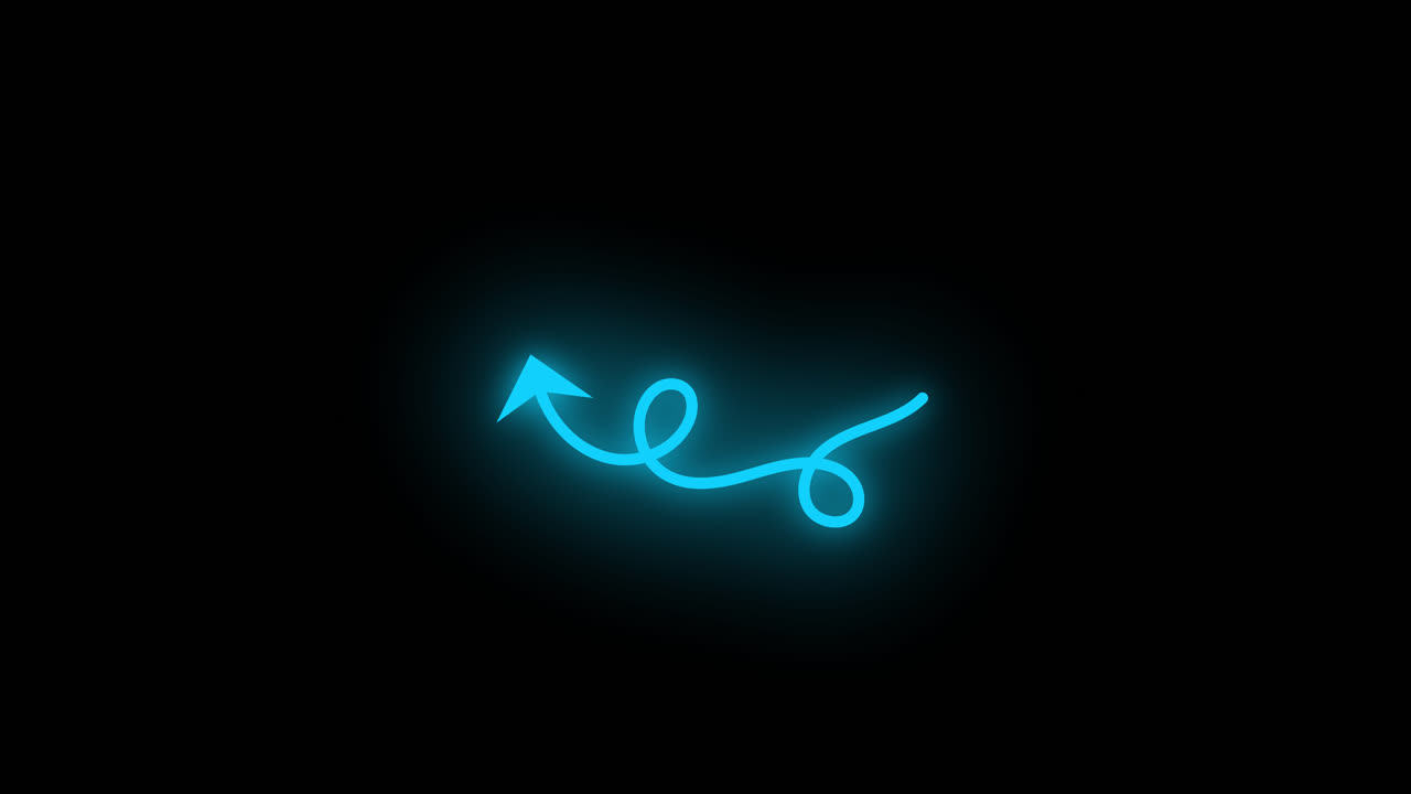 Freccia blu luminosa che disegna una linea a spirale su sfondo nero