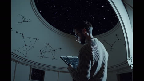 Man Studying Star Chart in Observatory