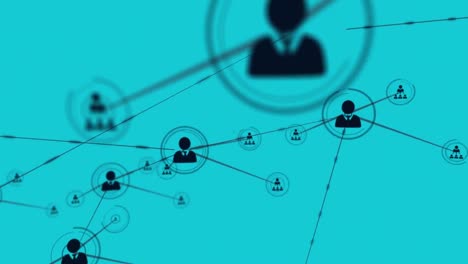 animación de la red de conexiones con iconos de personas digitales sobre rayas cambiantes