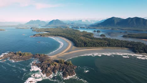 Ocean-Islands-and-Beach-Drone-Footage-Tofino-BC,-Canada