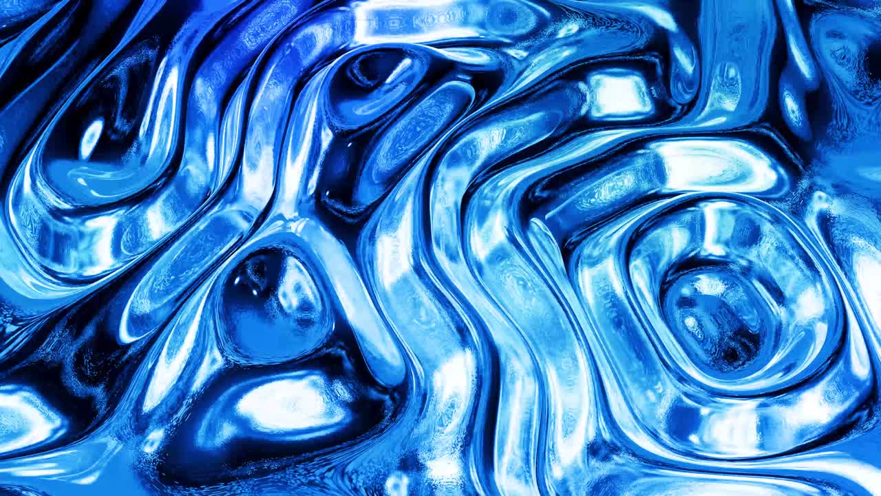 Sfondo liquido astratto in loop con motivo ondulato scintillante su superficie lucida e brillante. Fluido blu viscoso che ricorda una superficie di pellicola o vetro brillante. Bellissimo sfondo festivo creativo. Sfondo semplice e luminoso.